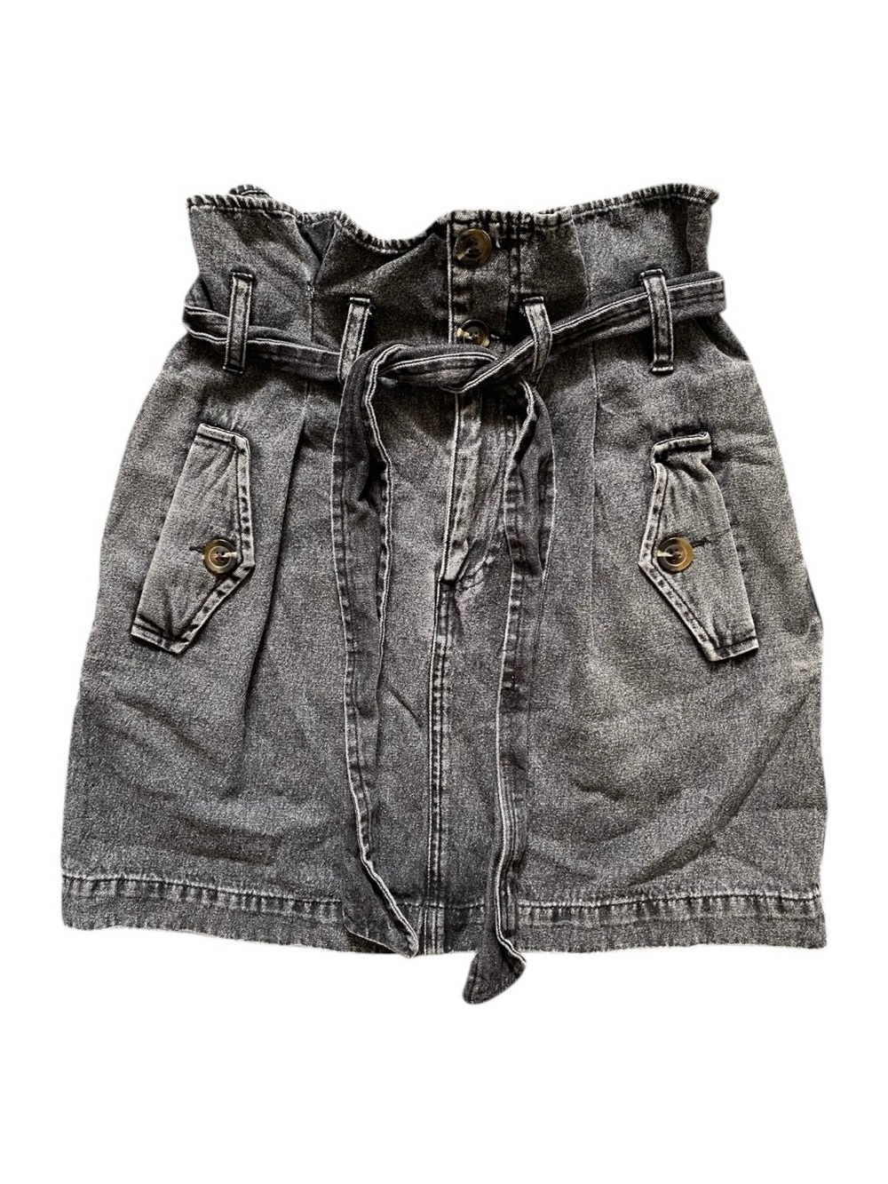 Who What Wear Washed Black Denim Skirt - Paperbag Waist